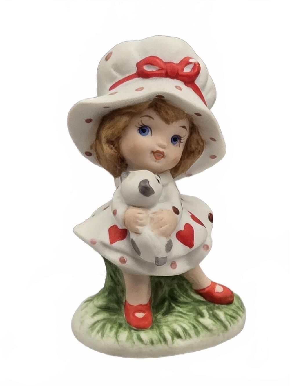 2.75" Valentine Girl Holding Kitten Cat Hand Painted Lefton China Figurine 00117
